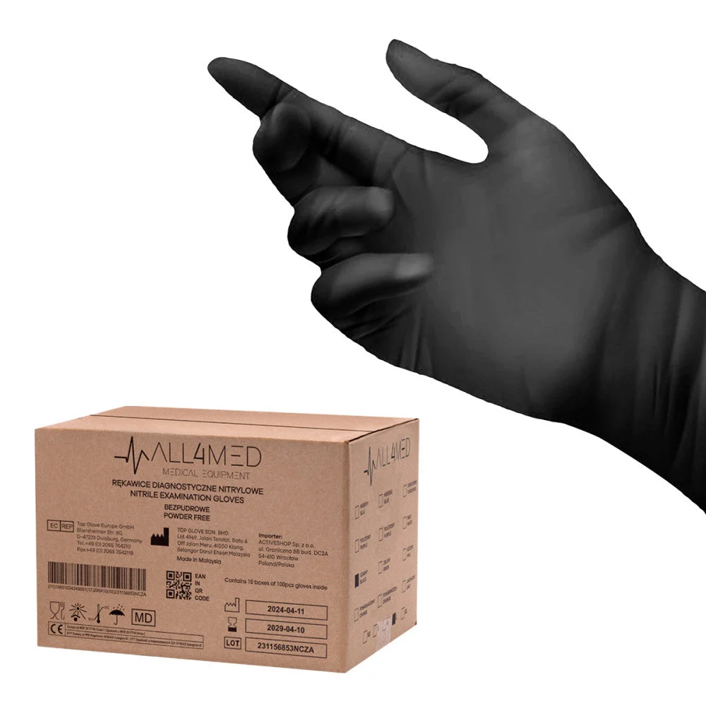 Guanti Monouso Diagnostici In Nitrile All4Med Neri Xl 10X100 Pezzi