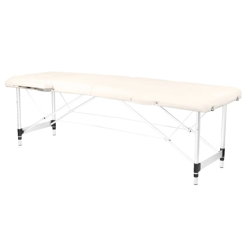 Lettino Da Massaggio Pieghevole, Comfort In Alluminio, Crema A 2 Sezioni