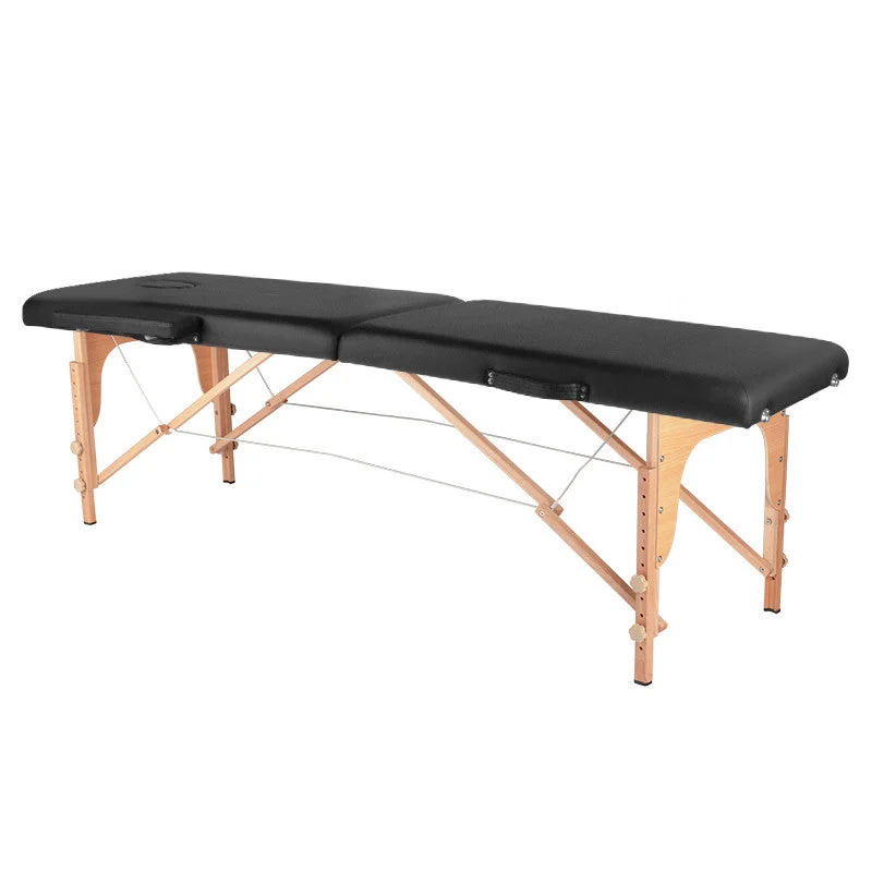 Lettino Da Massaggio Pieghevole, Comfort In Legno, 2 Sezioni Nere