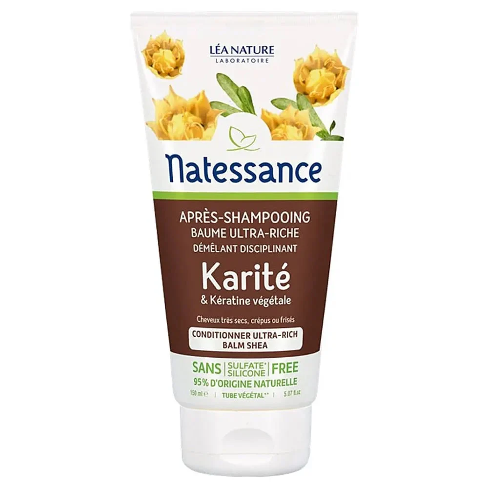 Natessance balsamo ultra ricco al burro di karitè e cheratina vegetale per capelli molto secchi, crespi o ricci, 150 ml