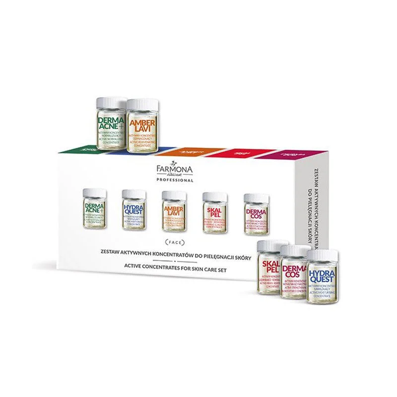 Farmona Set Di Concentrati Attivi Per La Cura Della Pelle (Derma Acne + * 2, Hydra Quest * 2, Ambra Lavi * 2, Bisturi * 2, Dermacos * 2) 10X5Ml
