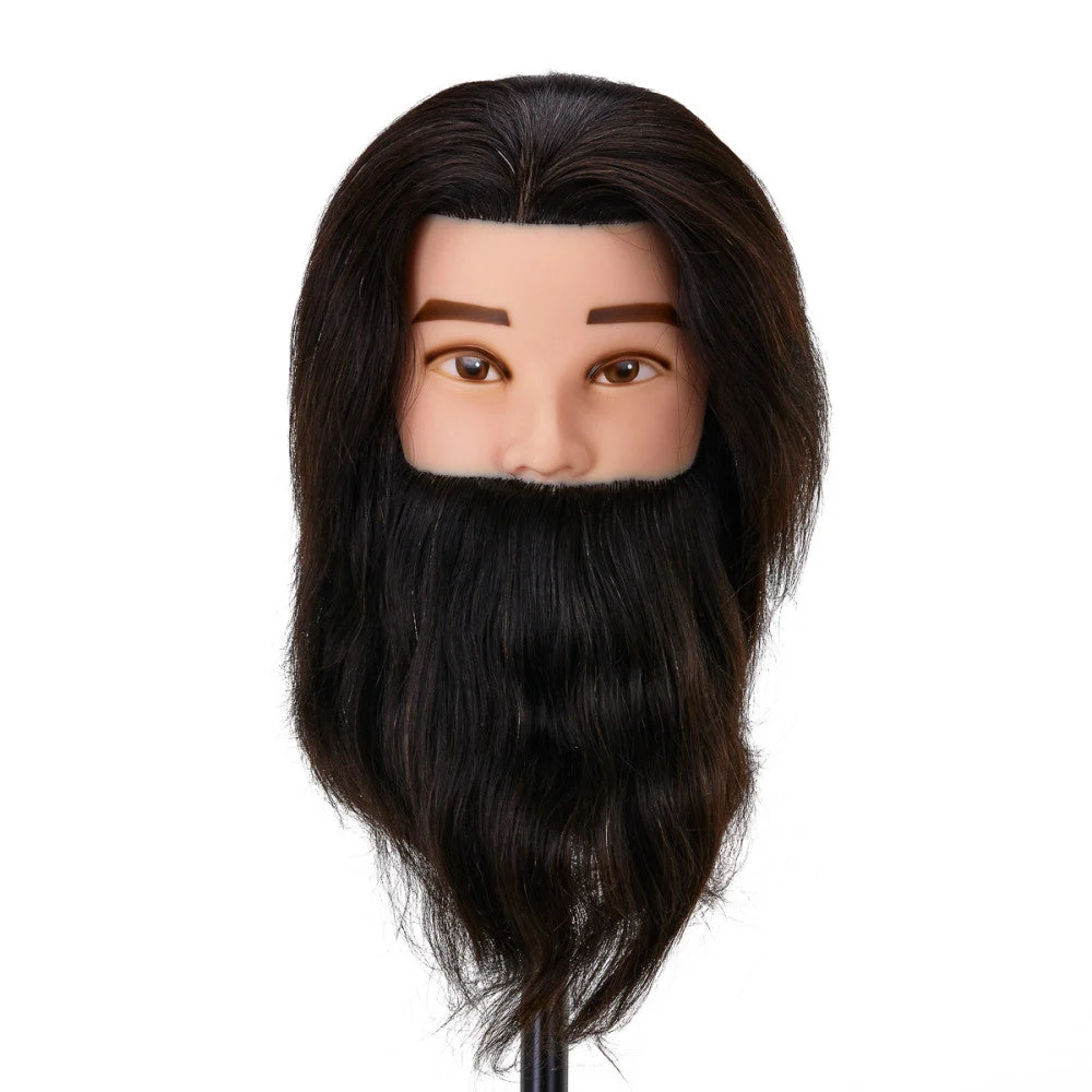 Gabbiano Wz4 Testa Formazione Con Barba, Capelli Naturali, Colore 1#, Lunghezza 8"+6"