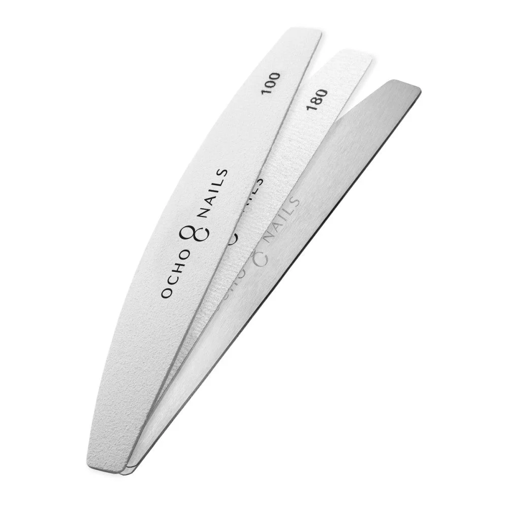 Lima Con Anima In Metallo A Mezzaluna Ocho Nails + Carte 100/180 20 Pezzi