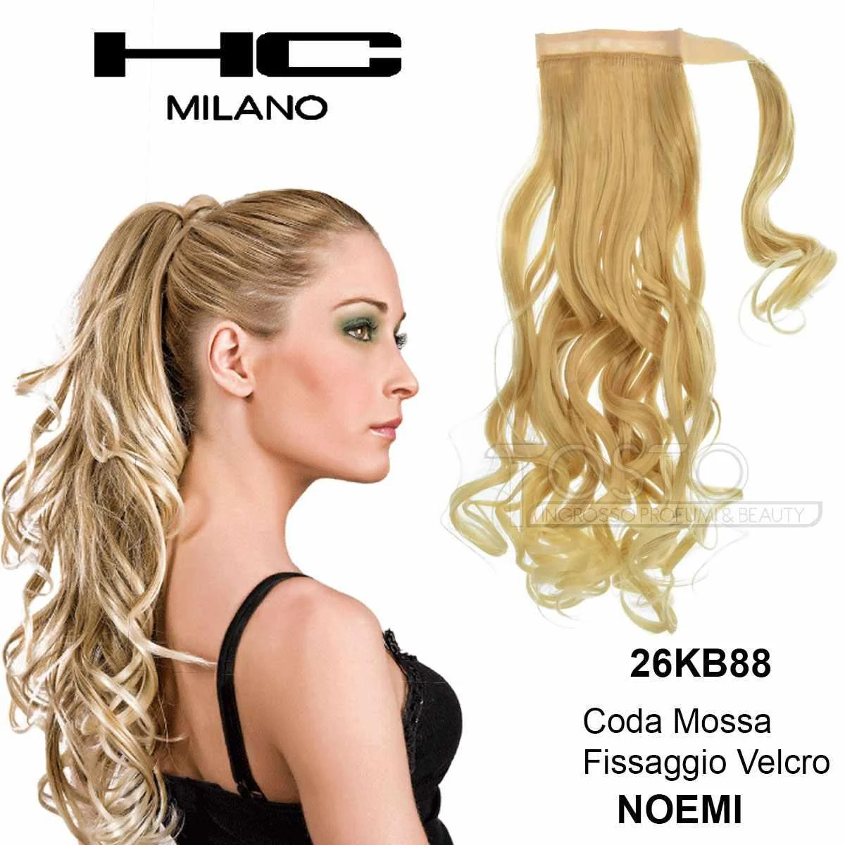 Hc milano coda mossa mod.noemi fissaggio velcro col.26kb88 biondo extra chiaro 10