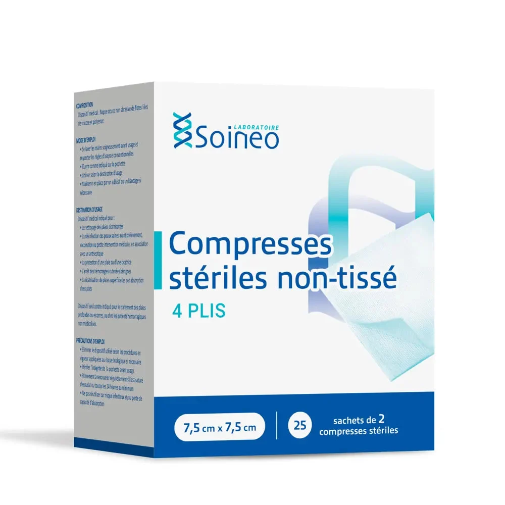 Soineo Compresse sterili non tessute 7,5x7,5cm x25 bustine da 2 compresse