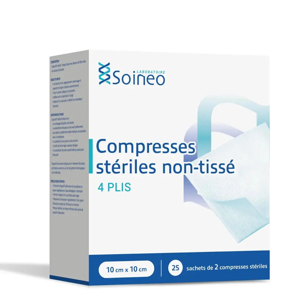 Soineo Compresse sterili non tessute 4 pieghe 10x10cm x25 bustine da 2