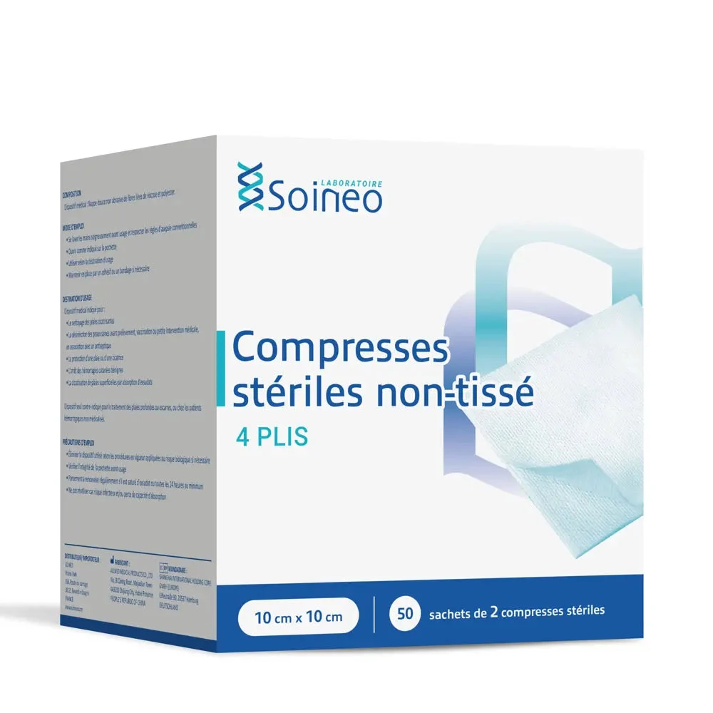Soineo Compresse sterili non tessute 4 pieghe 10x10cm x50 bustine da 2