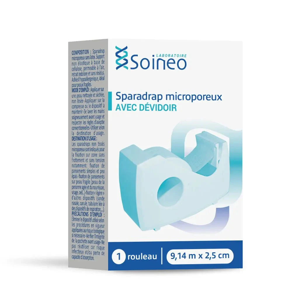 Soineo Nastro adesivo microporoso con dispenser 9,14 mx2,5 cm