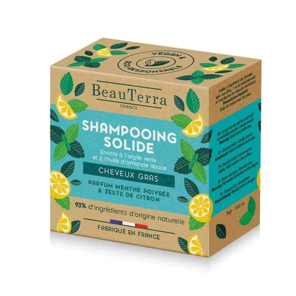 Beauterra Shampoo solido De Menta y Cáscara De Limón 75 g