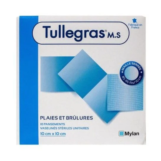 Tulle Gras medicazioni rigorose Vaselins 10 * 10 * 10 Cm Box of 10.