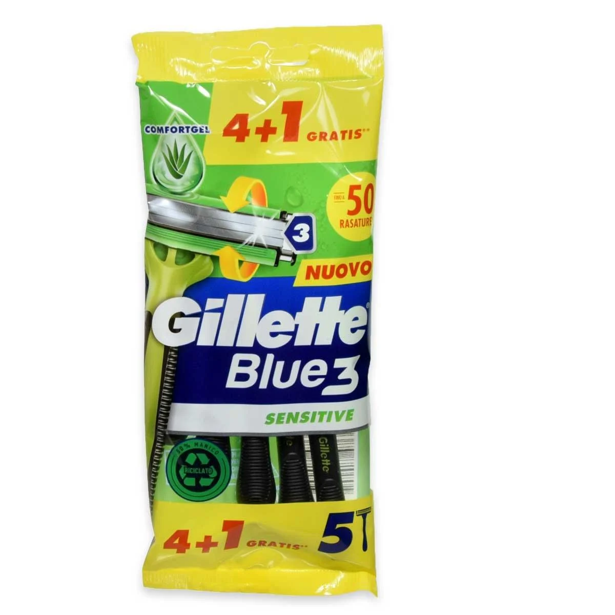 Gillette blu 3 sensibile 4 pz + 1 gratis