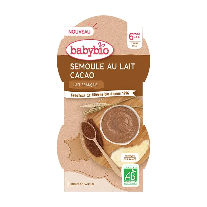 Babybio Ciotola Dessert - 6 mesi e + - Semola Latte Cacao - BIO 2X100G