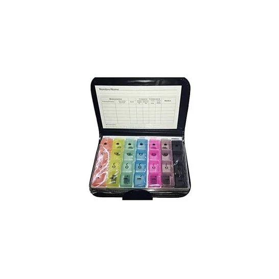 Dernove Weekly Pill Box in una cartella dal design compatto