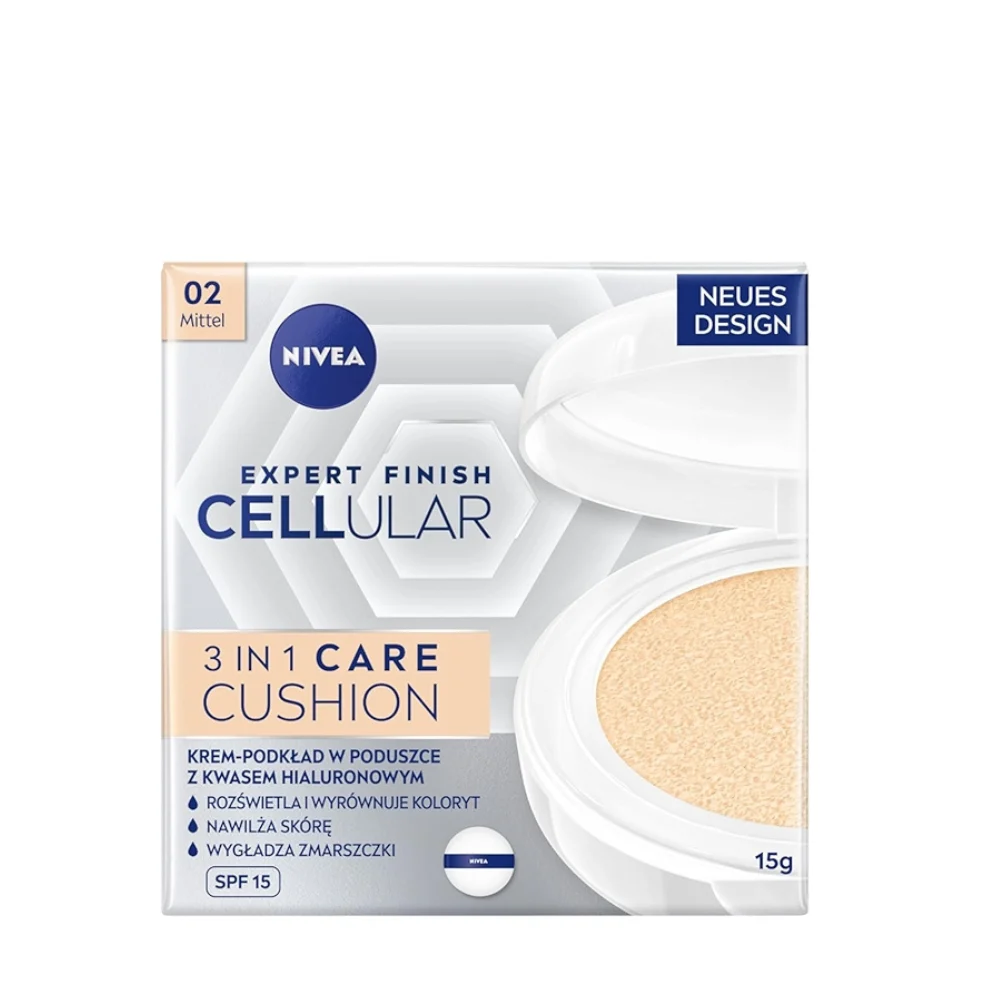 Nivea Hyaluron Cellular Filler 3 in 1 Care Cushion Makeup SPF15 - Trucco leggermente coprente in spugna 15 g 02 Medium
