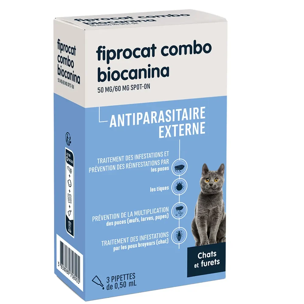 Biocanina Antiparassitaria esterna Soluzione per Spot-On Gatti e Furetti Fiprocat Combo 3 pipette