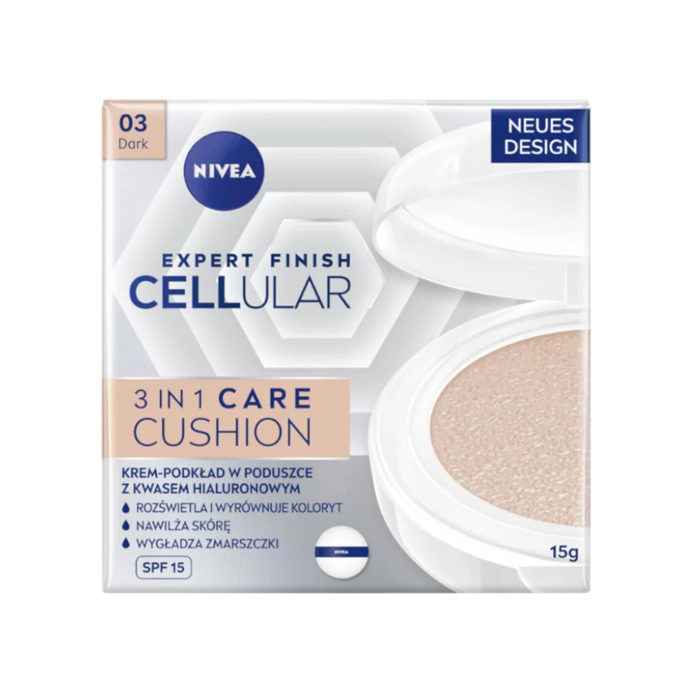 Nivea Hyaluron Cellular Filler 3 in 1 Care Cushion Makeup SPF15 - Trucco leggermente coprente in spugna 15 g 03 Dark