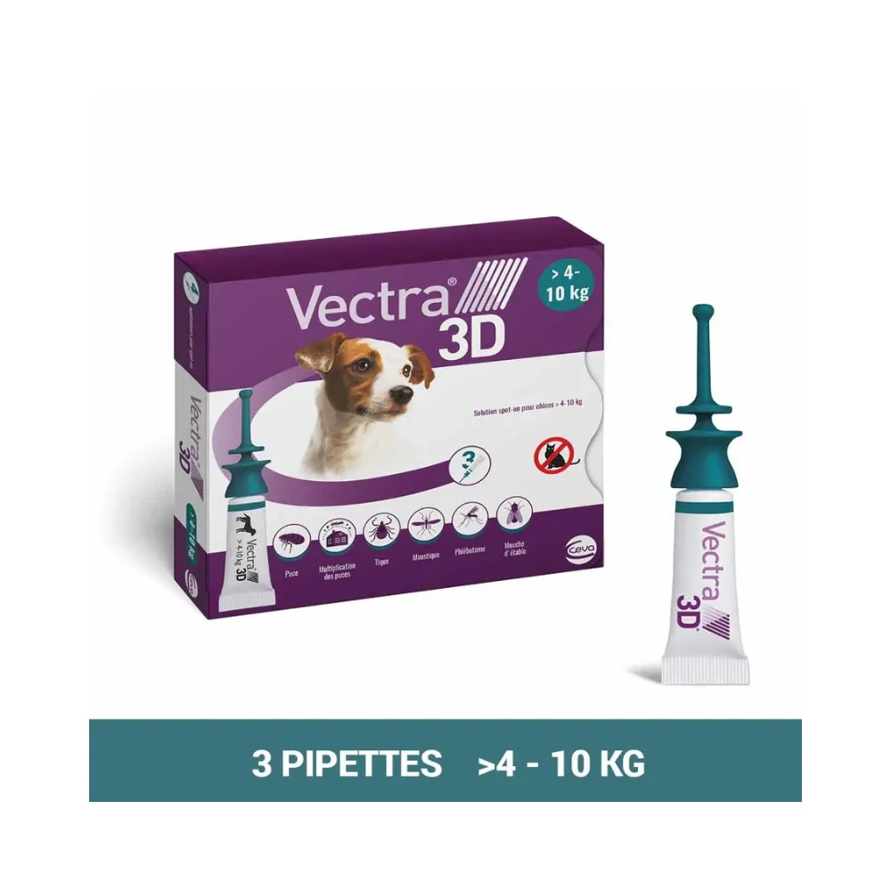 Ceva Vectra 3D Soluzione spot-on per cani >4-10 kg 3 pipette