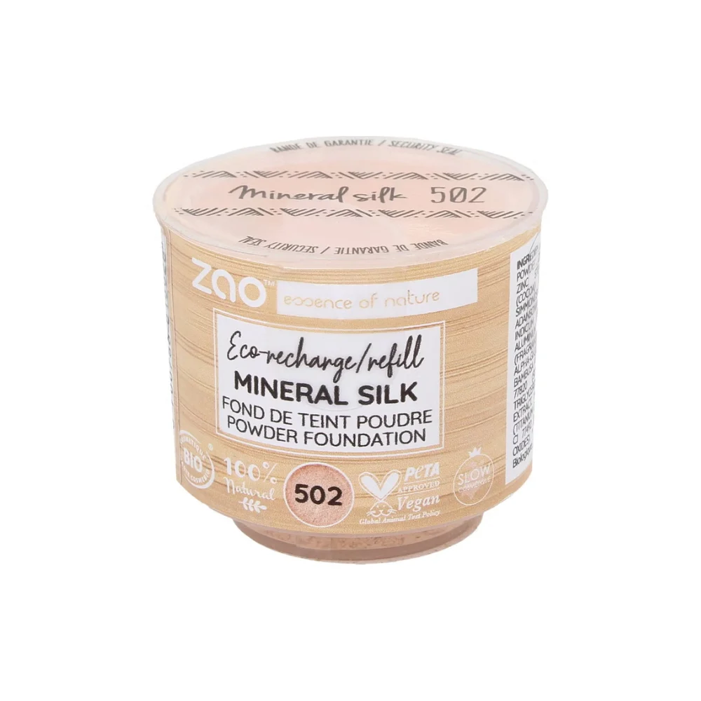 Zao Make Up Ricarica Seta Minerale, 502 Beige Rosato (13,50 G)