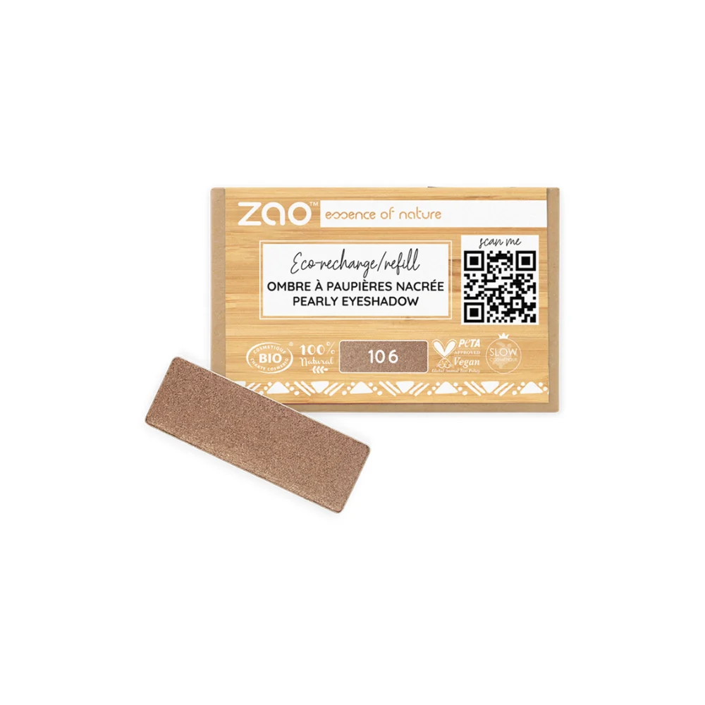 Zao Make Up Ricarica Ombretto Rettangolare, 106 Pearly Bronze (1,30 G)