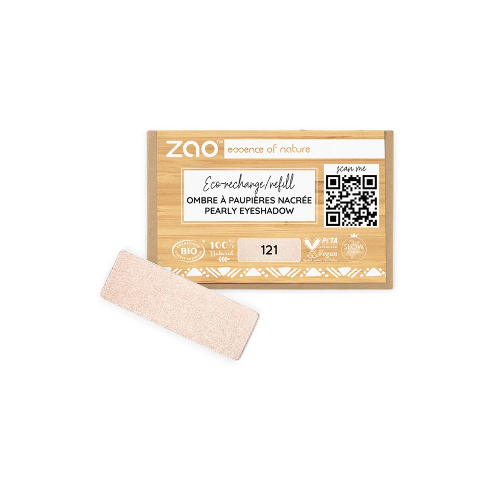 Zao Make Up Ricarica Ombretto Rettangolare, 121 Pearly Ivory (1,30 G)