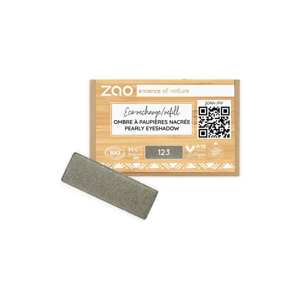 Zao Make Up Ricarica Ombretto Rettangolare, 123 Pearly Grey Khaki (1,30 G)