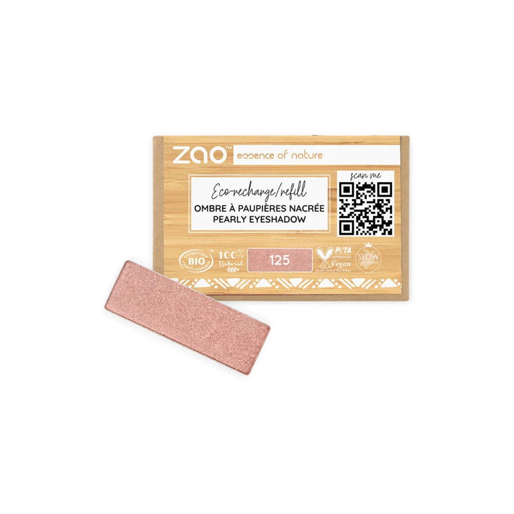 Zao Make Up Ricarica Ombretto Rettangolare, 125 Pearly Sunshine Pink (1,30 G)