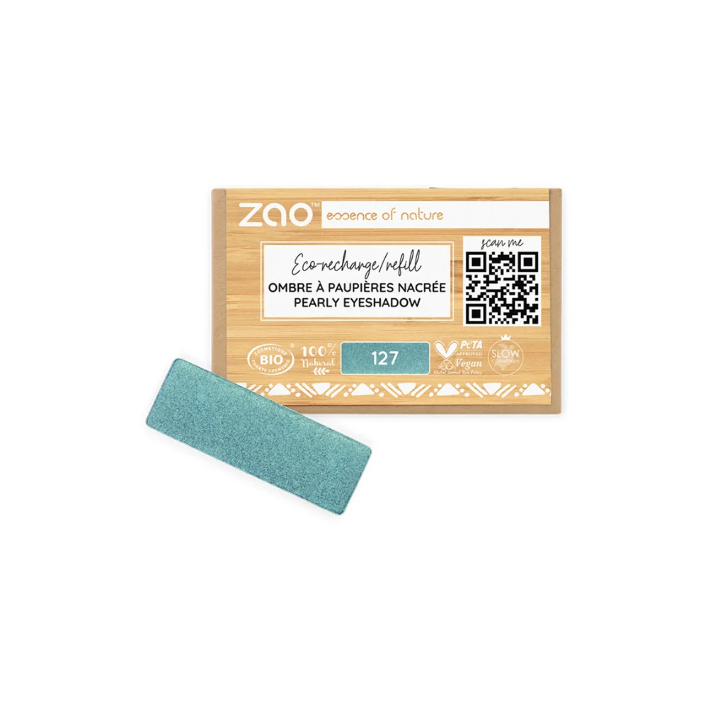 Zao Make Up Ricarica Ombretto Rettangolare, 127 Pearly Peacock Blue (1,30 G)