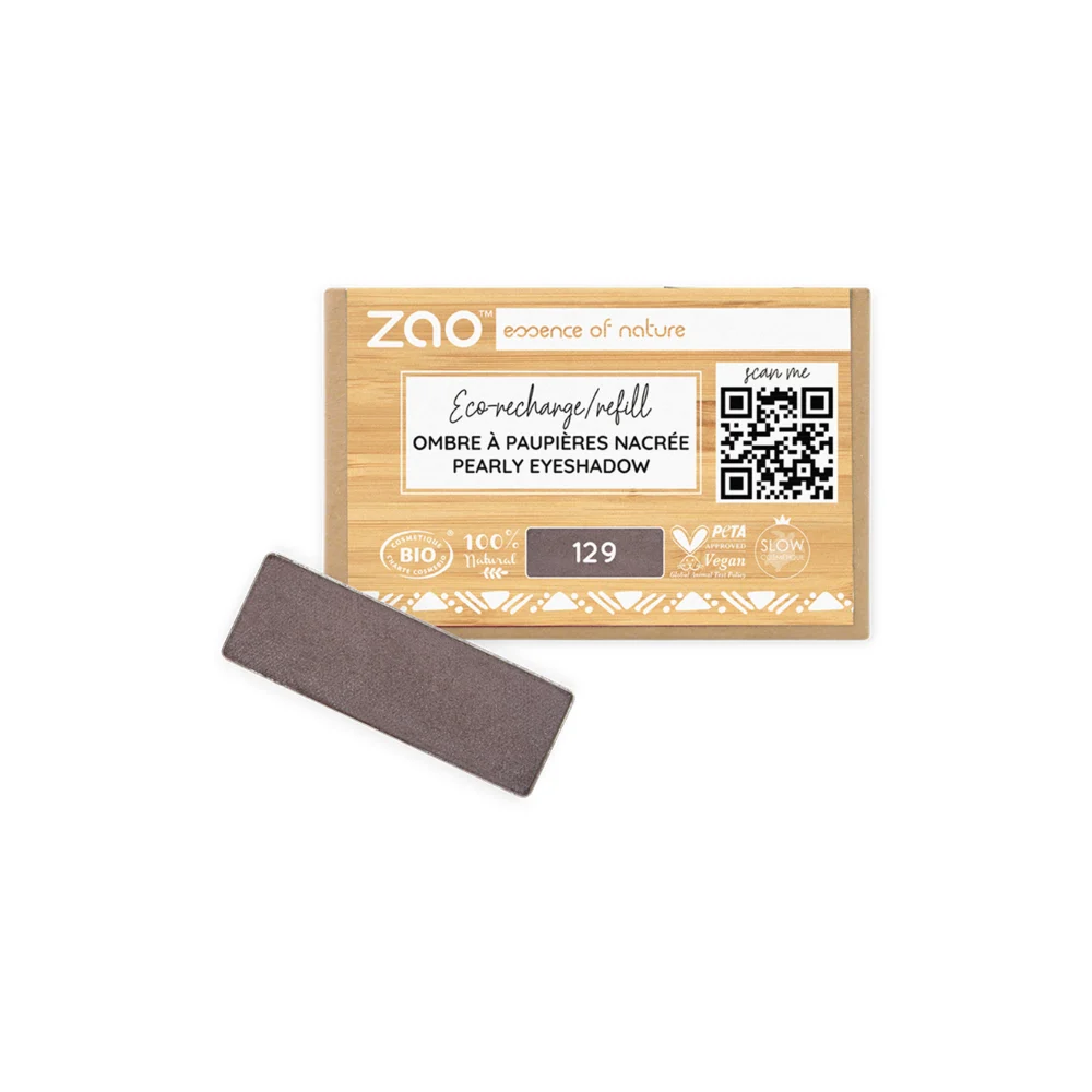 Zao Make Up Ricarica Ombretto Rettangolare, 129 Pearly Taupe (1,30 G)