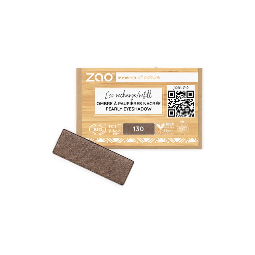 Zao Make Up Ricarica Ombretto Rettangolare, 130 Intense Brown (1,30 G)