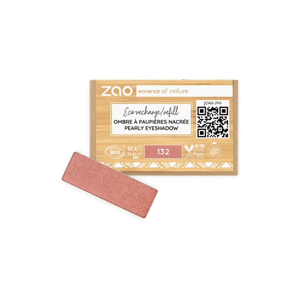 Zao Make Up Ricarica Ombretto Rettangolare, 132 Peach Pink (1,30 G)
