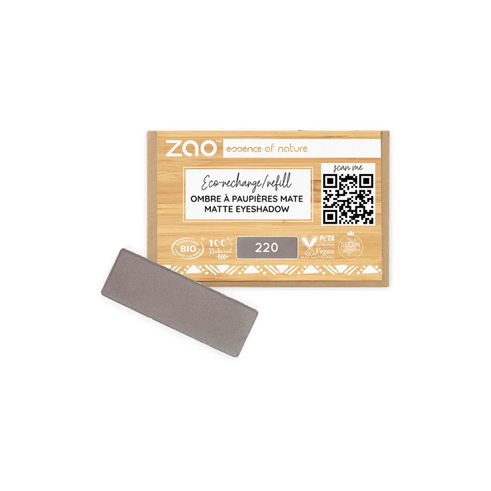 Zao Make Up Ricarica Ombretto Rettangolare, 220 Taupe Grey (1,30 G)