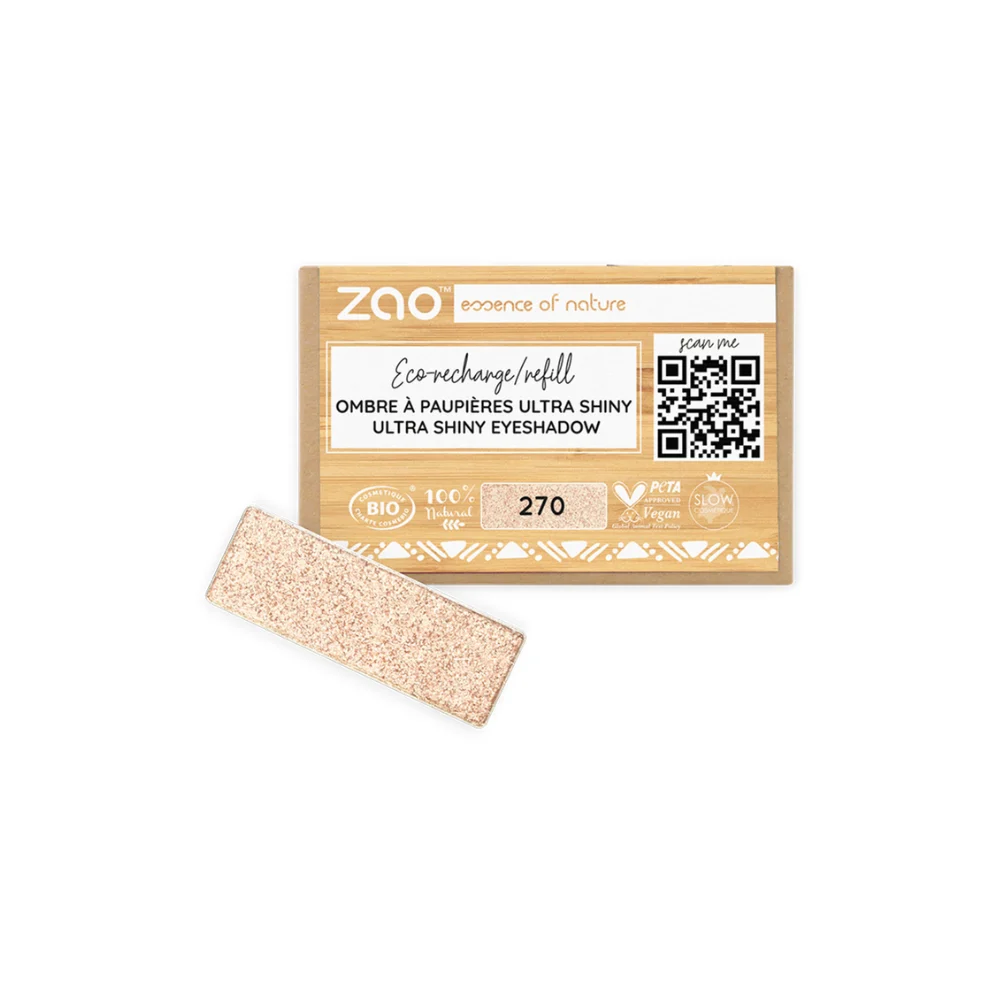Zao Make Up Ricarica Ombretto Rettangolare, 270 Ultra Pearly Champagne (1,30 G)