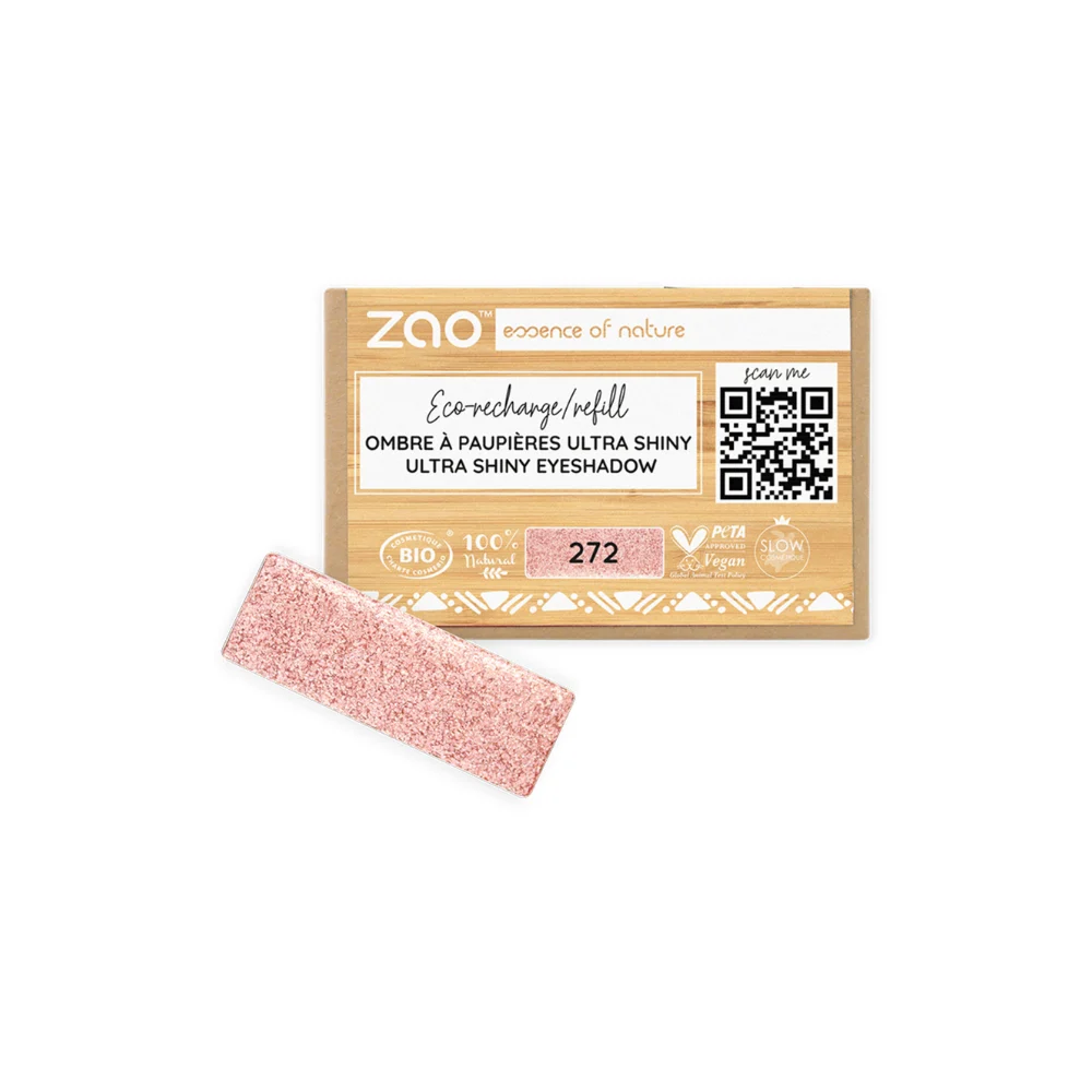 Zao Make Up Ricarica Ombretto Rettangolare, 272 Ultra Pearly Fairy Pink (1,30 G)