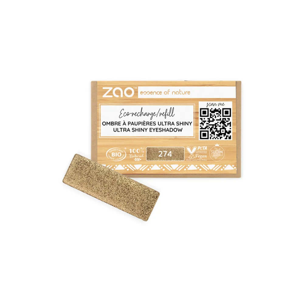 Zao Make Up Ricarica Ombretto Rettangolare, 274 Ultra Pearly Brown Bronze (1,30 G)