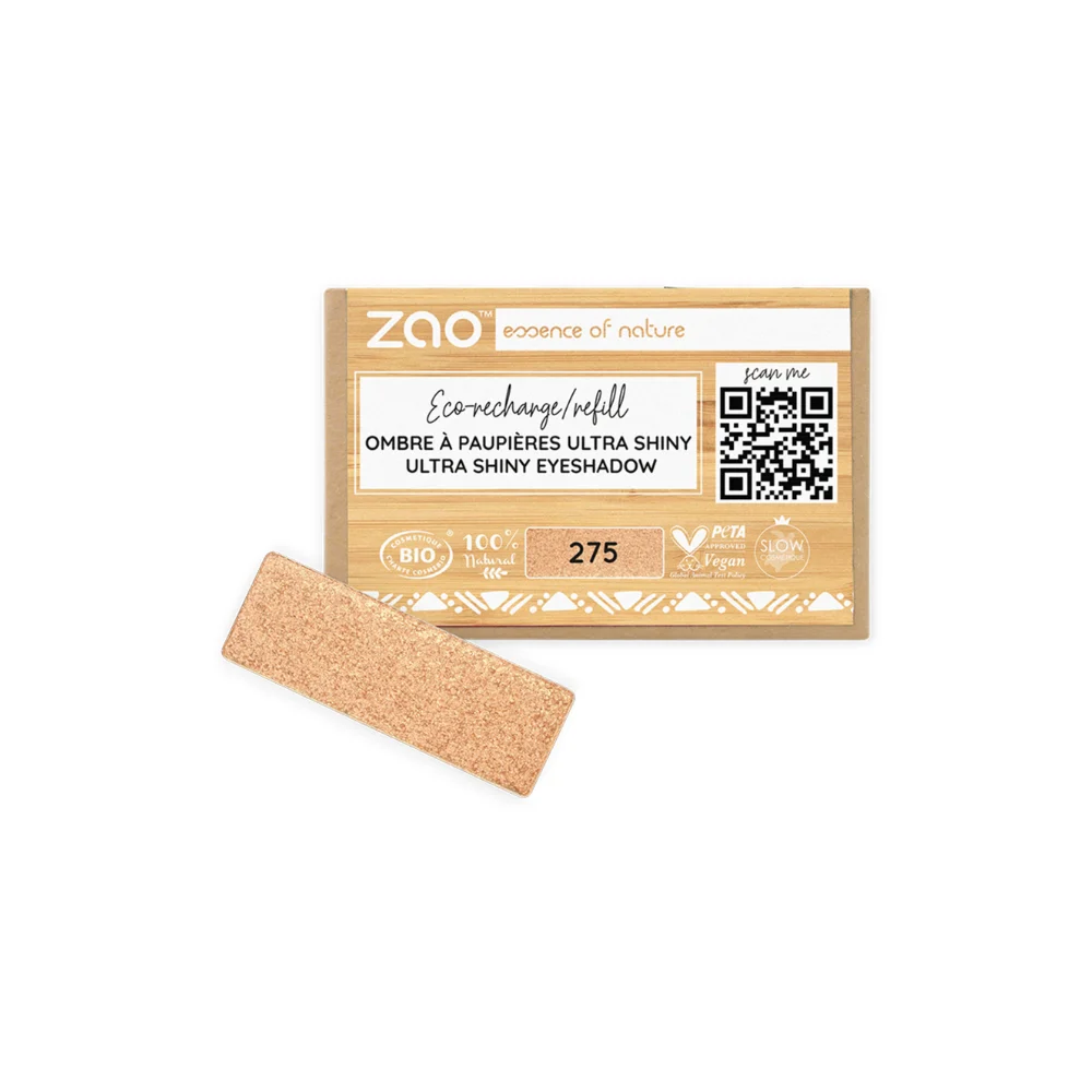 Zao Make Up Ricarica Ombretto Rettangolare, 275 Ultra Pearly Golden Orange (1,30 G)