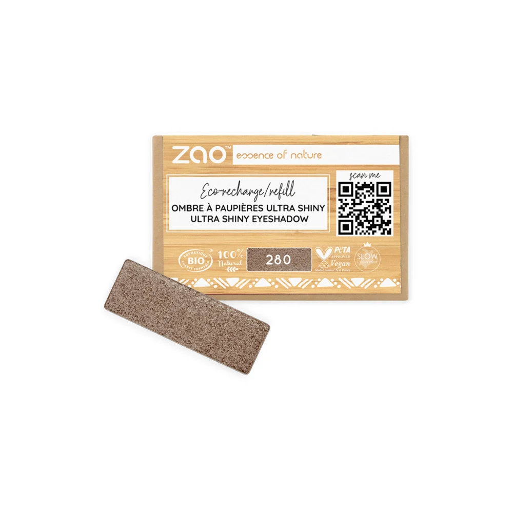 Zao Make Up Ricarica Ombretto Rettangolare, 280 Ultra Shiny Satin Cocoa (1,30 G)