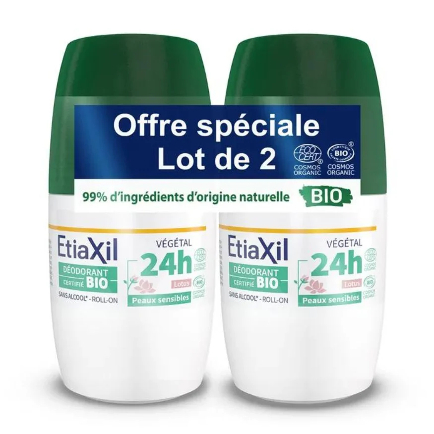 Etiaxil Deodorante Roll-on Antitraspirante Vegetale 24H Lotto Bio 2x50ml
