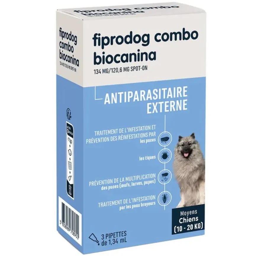 Biocanina Antiparassitaria Esterna Soluzione per Spot-On Cani Medie da 10kg a 20kg Fiprodog Combo 3 pipette