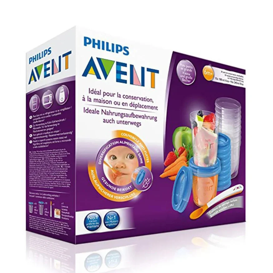 Avent Accessori Vasetti di conservazione + cucchiaio di svezzamento 6 mesi e più