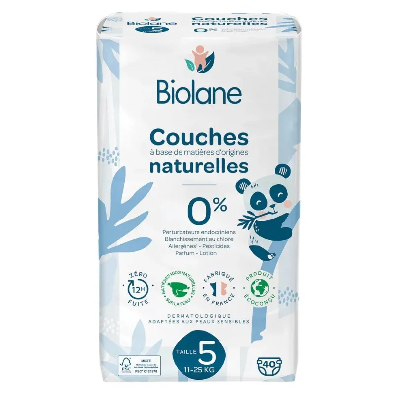 Biolane Pannolini Naturali - Misura 5 - 11-25 kg - 40 Pannolini
