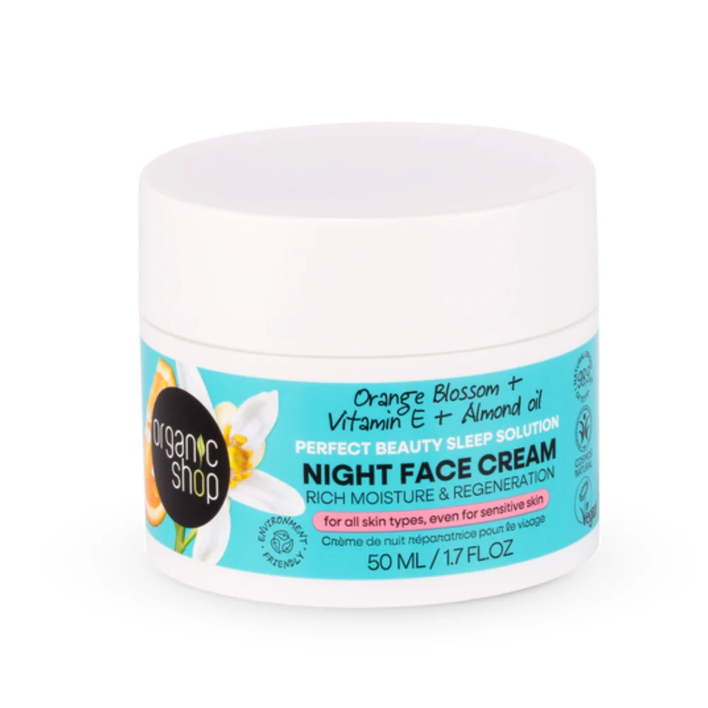 Organic Shop Crema Viso Notte Fiori D'Arancio, 50 Ml
