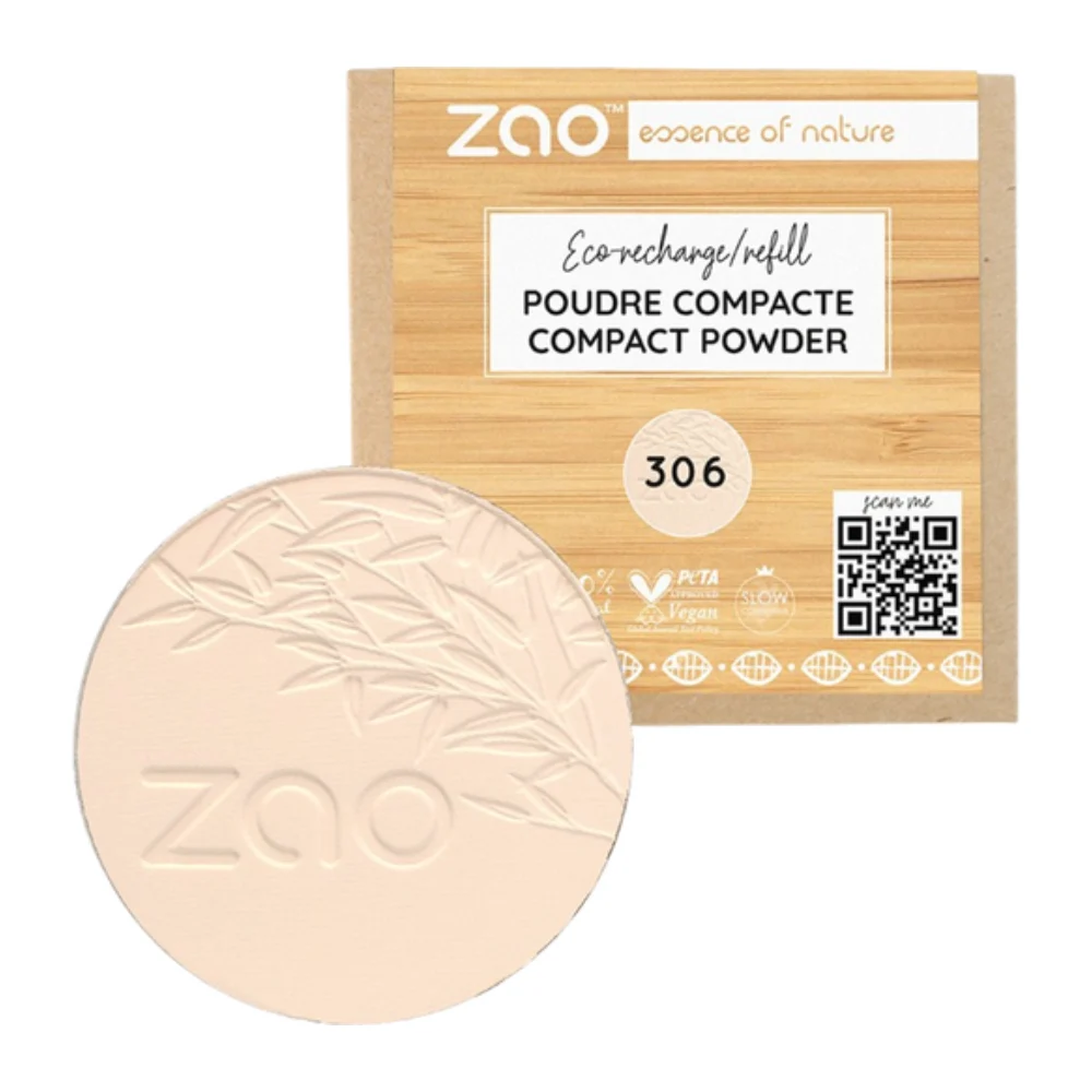 Zao Make Up Ricarica Polvere Compatta, 306 Porcellana (9 G)