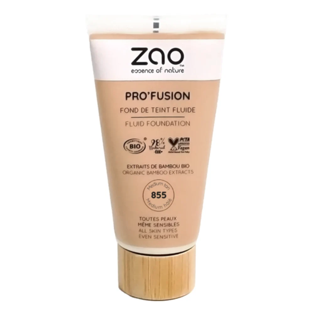 Zao Make Up Pro'Fusion Fondotinta Fluido, 855 Medium Tan