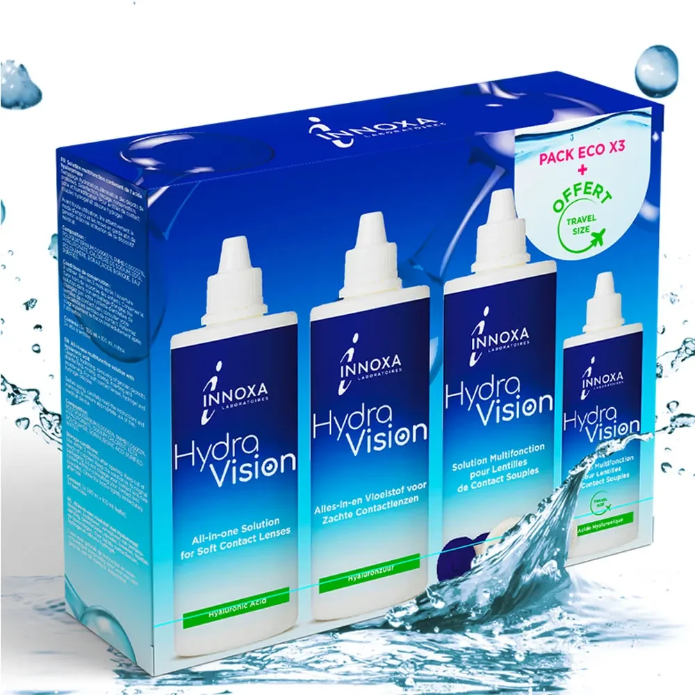Innoxa HydraVision Soluzione multifunzione per lenti a contatto morbide per occhi sensibili 3x360ml+100ml