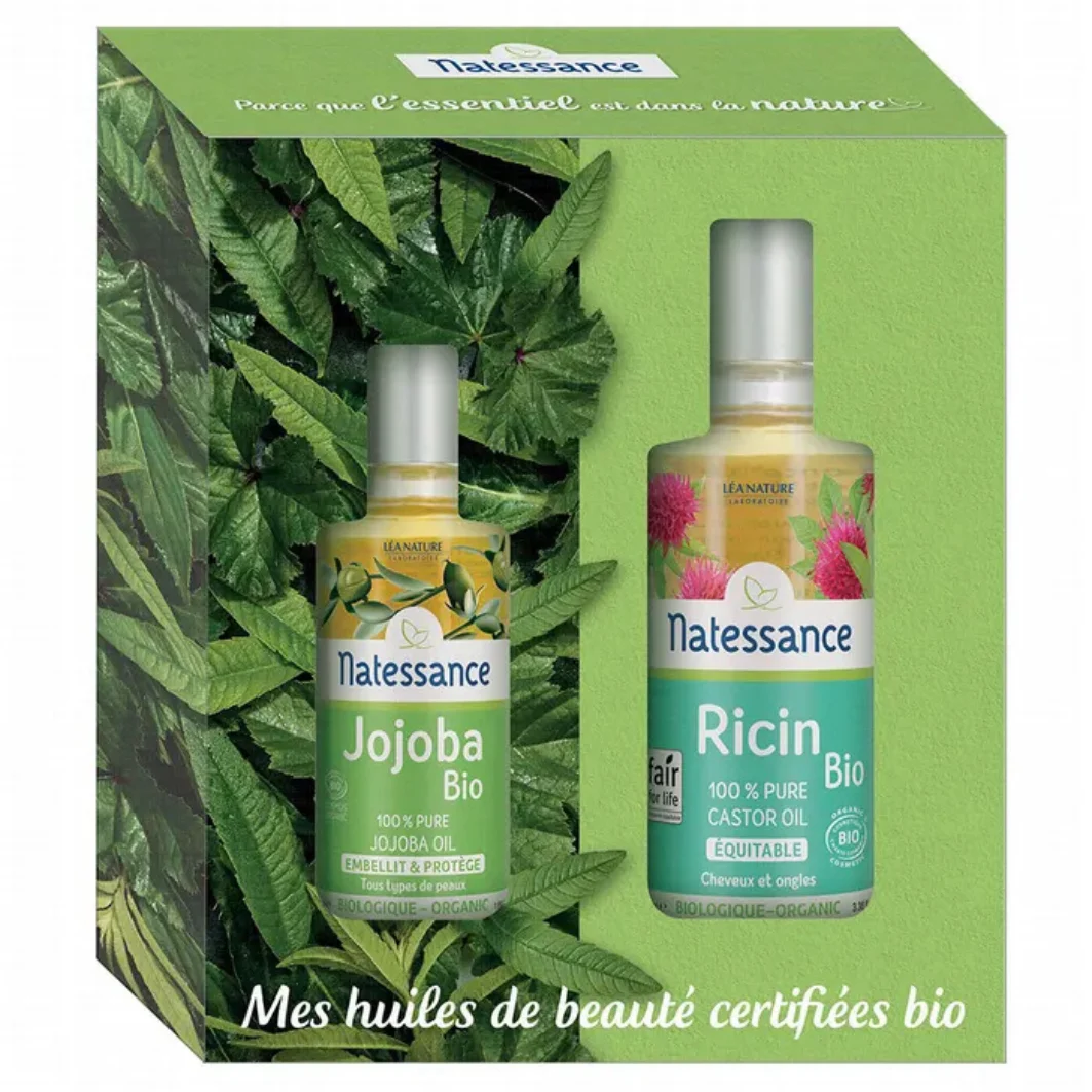 Natessance Mes Oli di Bellezza Certificati Bio Jojoba 50ml e Ricino 100ml