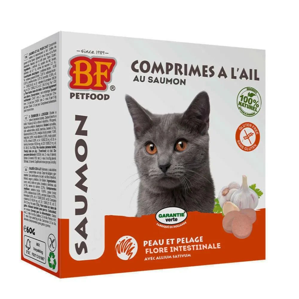 Biofood Repellente Pelle e Peeling Per Gatti Sapore Salmone 100 Compresse All'Aglio