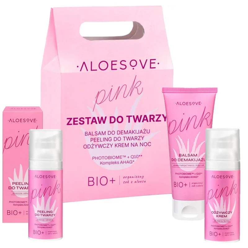 Aloesove Pink Set viso - Balsamo struccante 75ml + peeling 50ml + crema notte 50ml