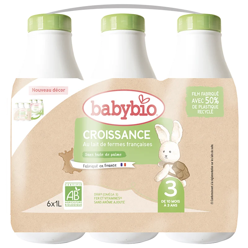 Babybio Latte Infantile - Crescita 3 - Liquido - Da 10 Mesi a 3 Anni - BIO 6x1 Litro