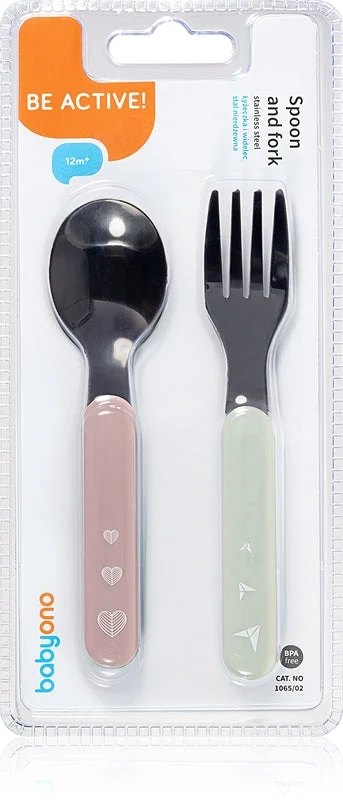 Babyono Be Active Stainless Steel Spoon And Fork Posate Pastel 12 M+ 2 Pz