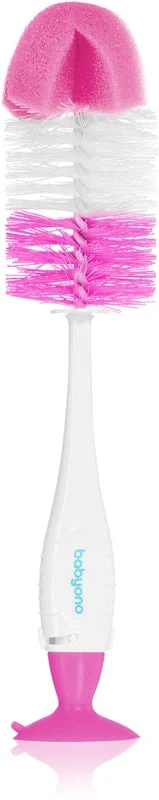 BabyOno Take Care Brush for Bottles and Teats spazzola per pulire 2 in 1 rosa 1 pz